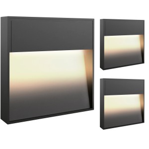 3er Set anthrazitfarbene LED Wandleuchten für Treppe & Außenbereich, warmweißes Licht.