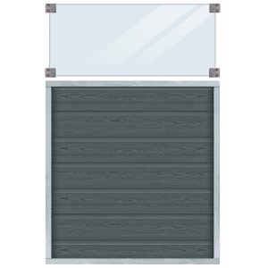 Sichtschutzzaun Artura in Schiefergrau mit Glaselement, WPC Zaun für den Garten.