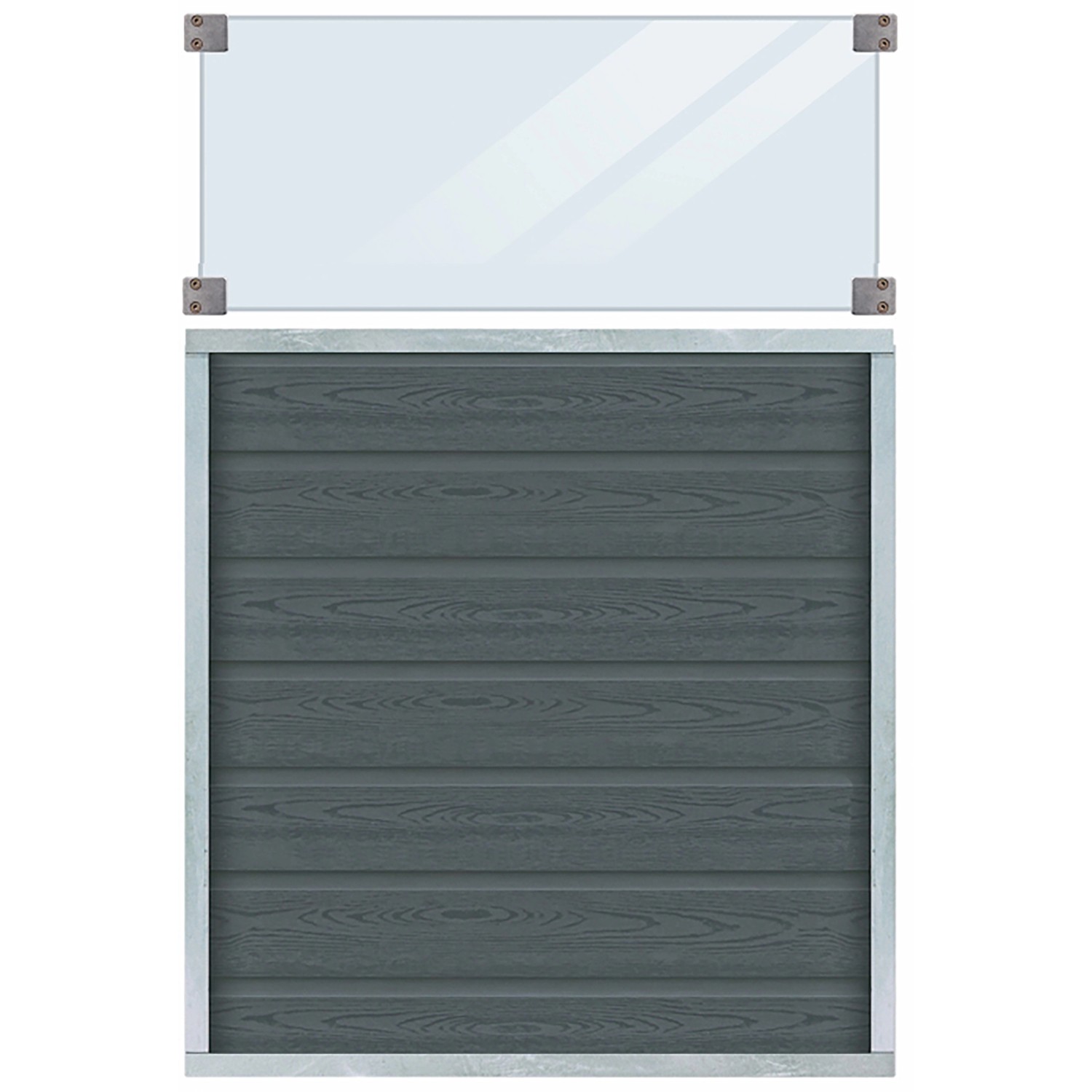 Sichtschutzzaun Artura WPC Schiefergrau mit Glas 90 cm x 135 cm günstig online kaufen