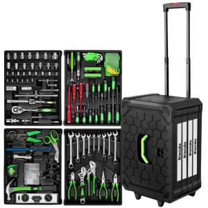 Tectake Werkzeugkoffer Gerhard mit 899 Teilen, Trolley mit Teleskopgriff und Werkzeugsortiment.