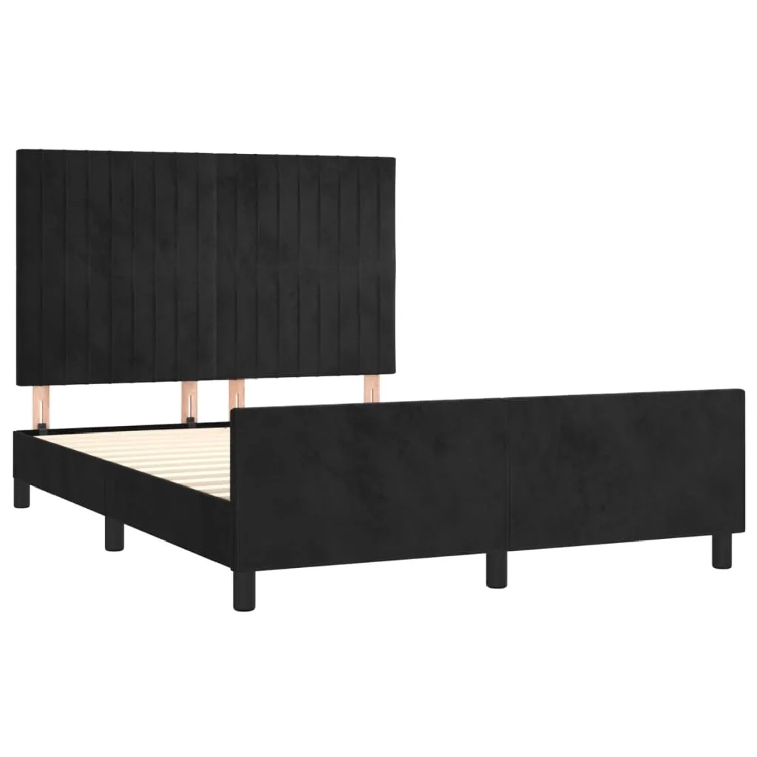 Schwarzes Samt Bettgestell 140x190 mit Kopfteil für Schlafzimmer.