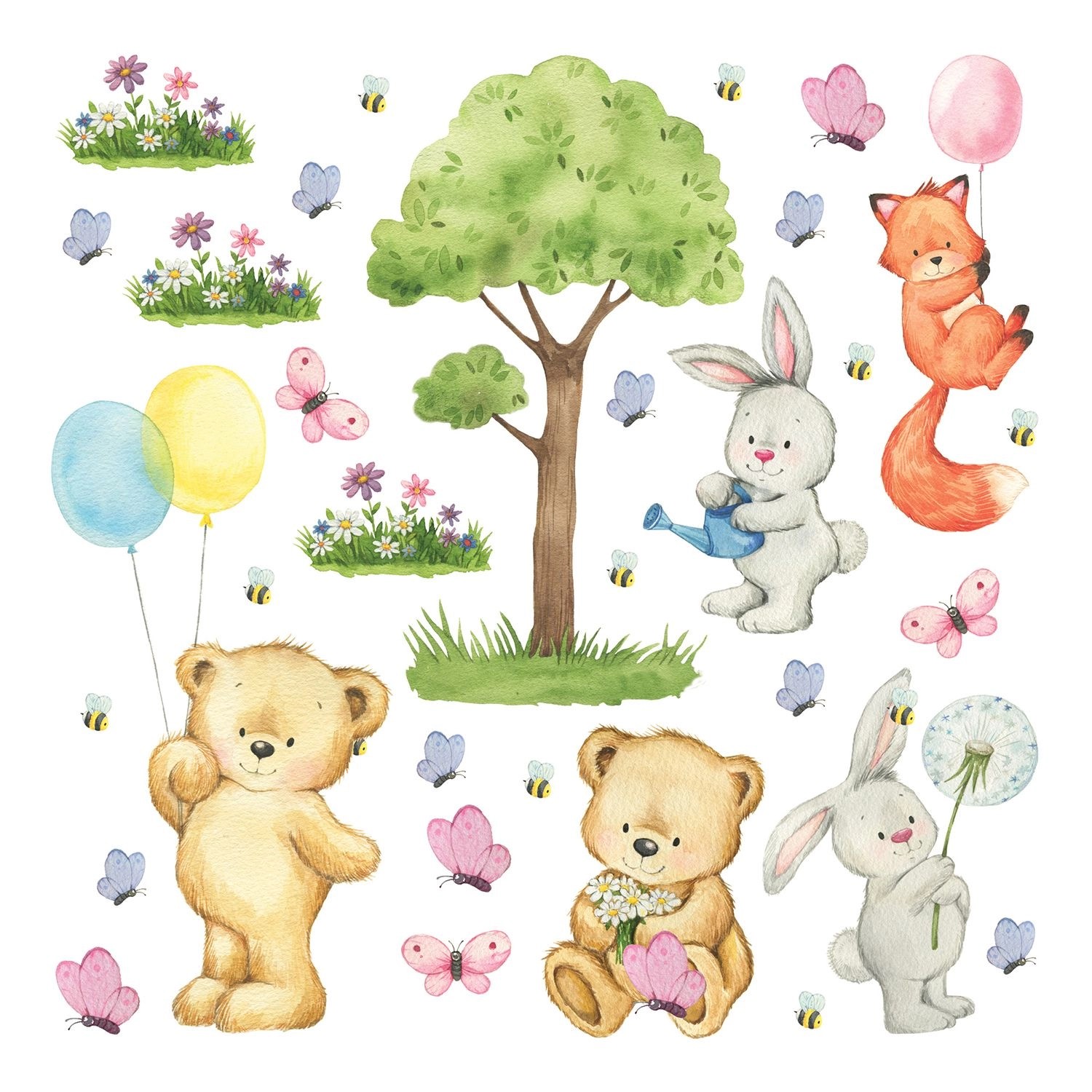 Sanders & Sanders Wandtattoo Wald Mit Waldtieren Multicolor 30 x 30 cm 6013 günstig online kaufen