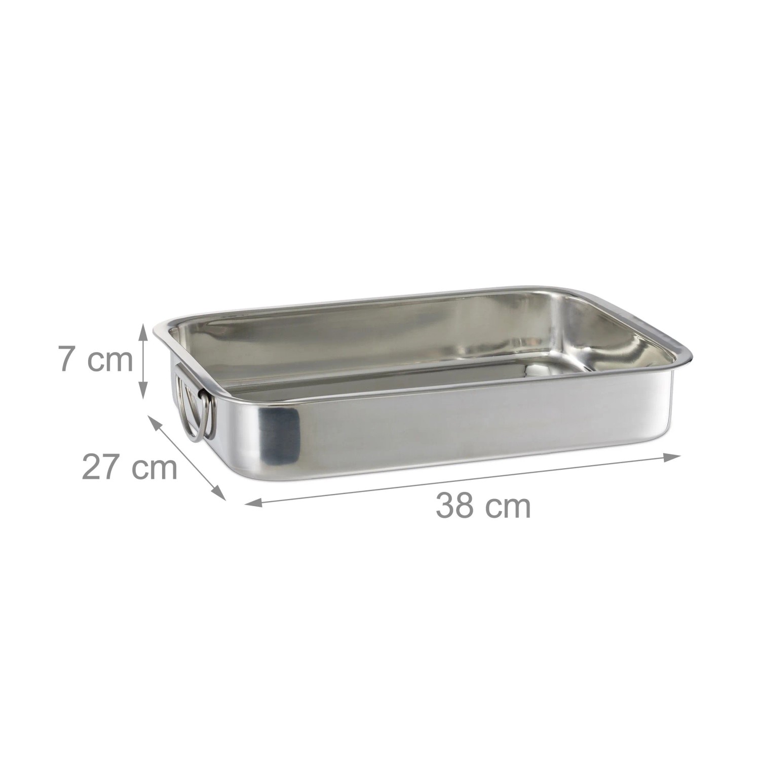 Silberne Relaxdays Edelstahl Auflaufform mit Griffen, 38x27x7 cm, für Ofen & Grill. Töpfe & Pfannen Zubehör.