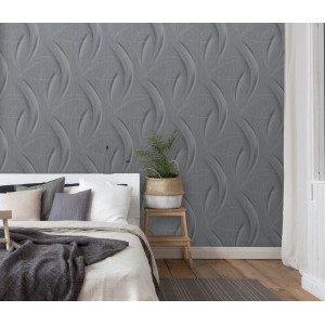 Graue Erismann Vliestapete „Millenium“ von Guido Maria Kretschmer, Fashion for Walls, im Schlafzimmer.