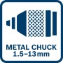 Symbol: Robustes Metallfutter 1.5-13mm für Bosch Akku-Bohrschrauber. Präzises Bohren und Schrauben.