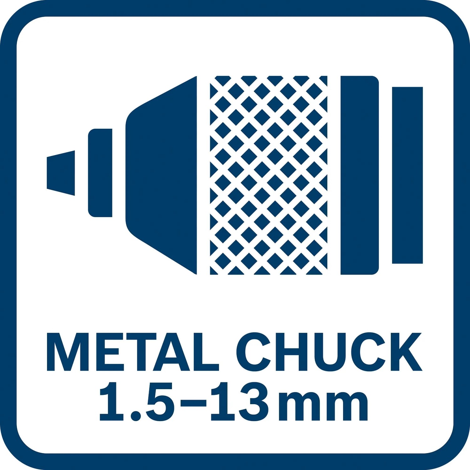 Symbol: Robustes Metallfutter 1.5-13mm für Bosch Akku-Bohrschrauber. Präzises Bohren und Schrauben.