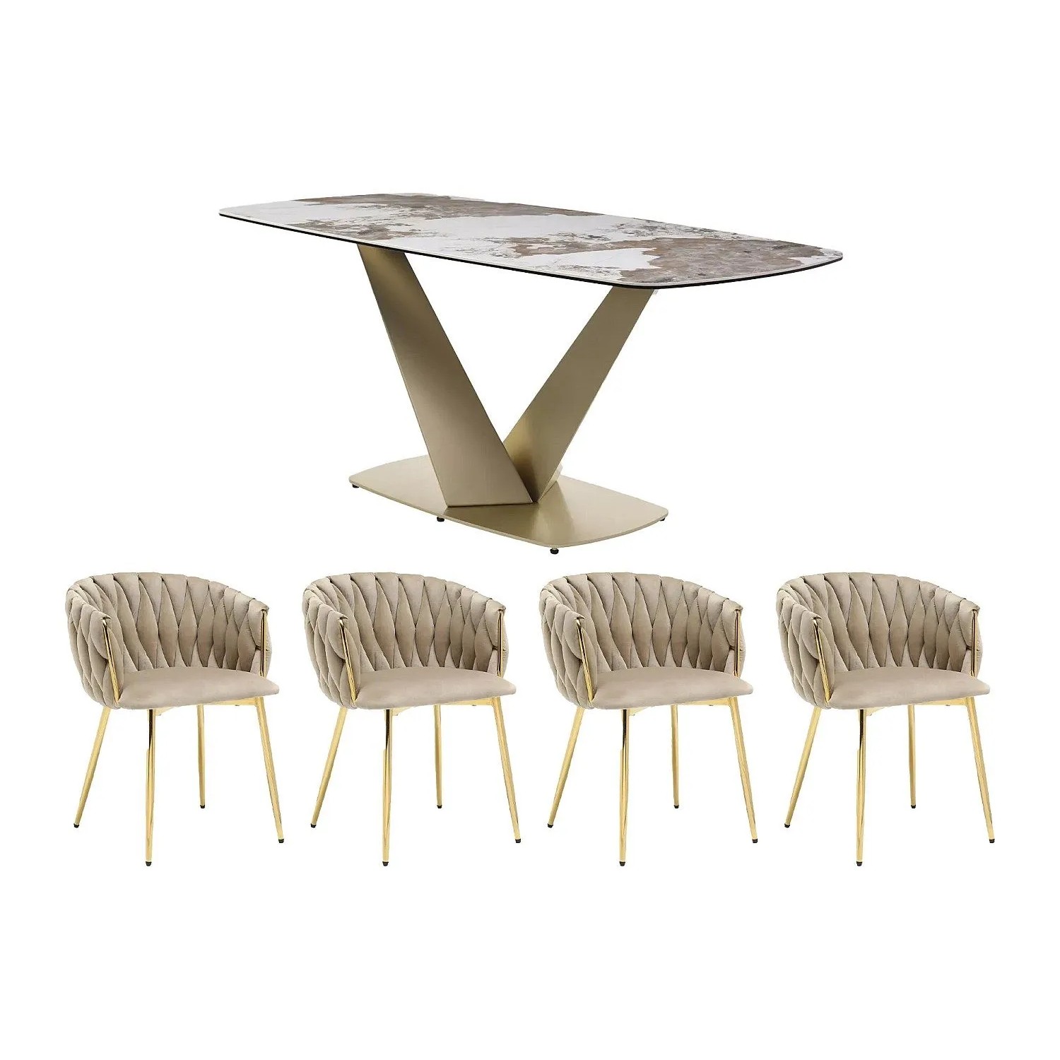 Vente-unique Essgruppe Porelima Beige  Weiß 180 cm