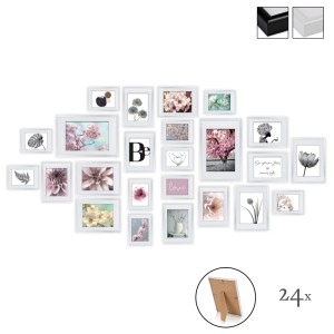 Bomoe Blossom Bilderrahmen Set, 24-teilig, weiße Kunststoffrahmen für Fotos, Kunstdrucke und Collagen.