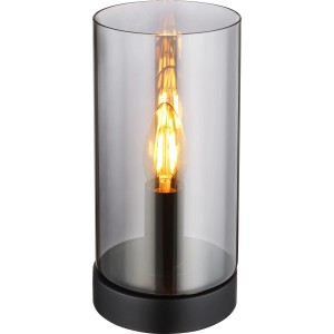 Globo Tischleuchte Olly, Ø 11 cm, Metall schwarz matt mit rauchfarbenem Glas.
