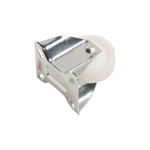 Transport-Bockrolle mit Polyamidrad, Ø 80mm, 30kg Traglast. Rolle aus verzinktem Stahlblech.