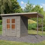 Karibu Gartenhaus Vellinge mit Anbaudach, vorvergraut, aus Holz. Ideal als Gerätehaus im Garten.