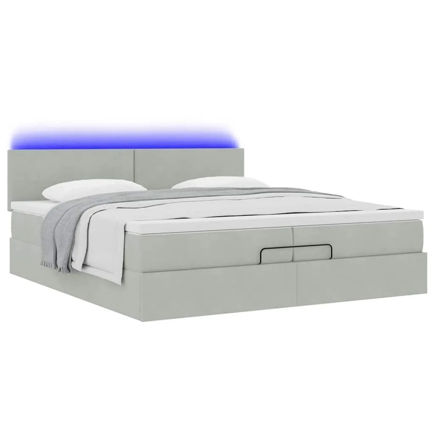 vidaXL Ottoman-Bett mit Matratzen & LEDs Hellgrau 200x200 cm Samt 3312572