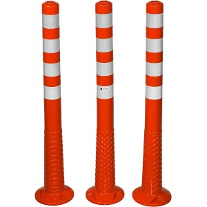 3 orange Absperrpfosten, 100cm, mit Reflexfolie RA2/C. Flexible Poller für Verkehrssicherung.