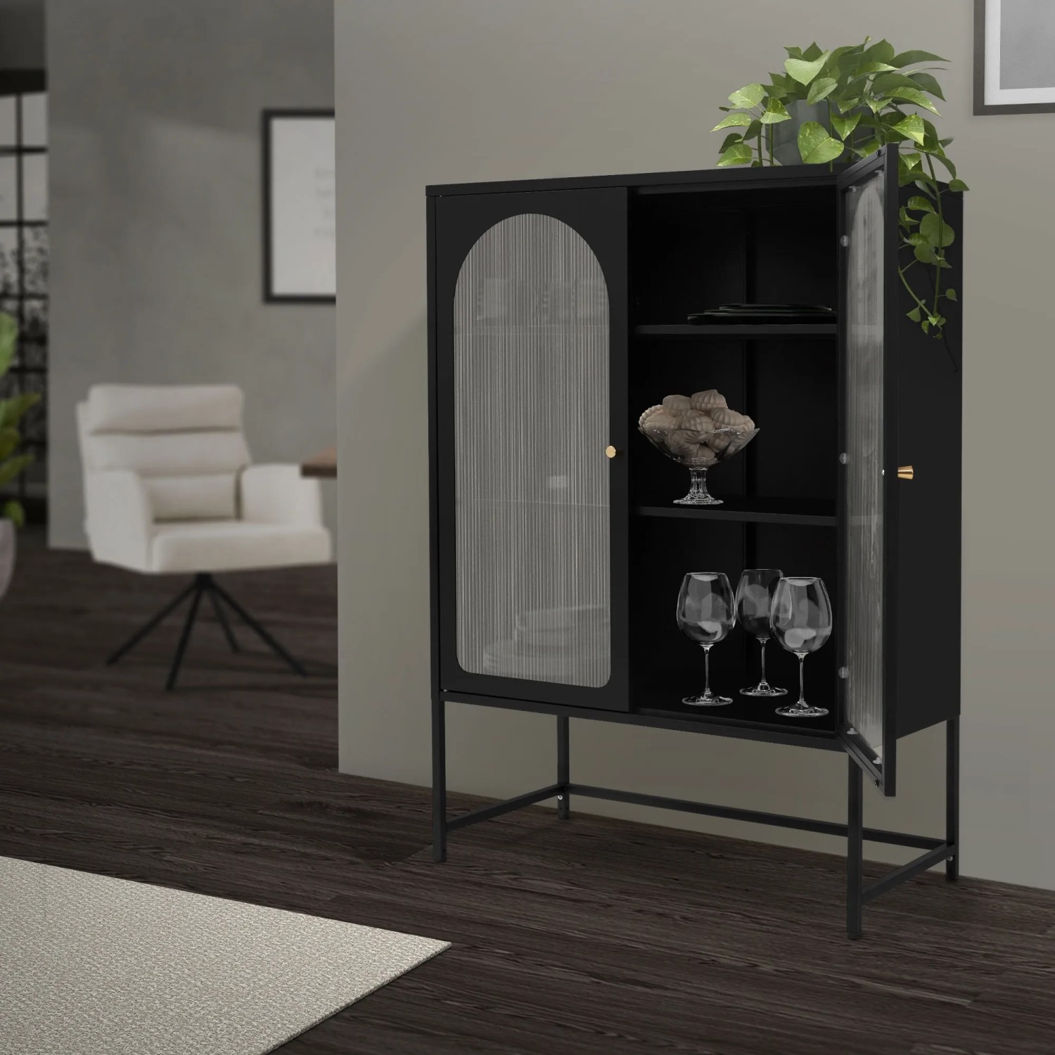 Produktbild von ML-Design Vitrinenschrank 42x102x40 Cm, Schwarz, Vitrine