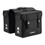 Schwarze Wiltec Doppel-Gepäckträgertasche 30L für Fahrräder, mit Schnallenverschluss und Reflektoren.