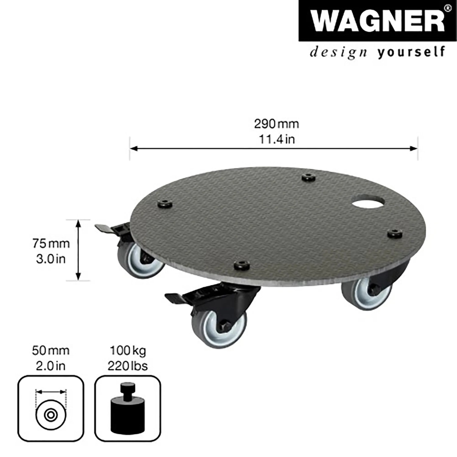 Wagner Pflanzenroller GH 0629, Ø 30cm, schwarz, mit Rollen und Feststellern für den einfachen Transport von Pflanzen.