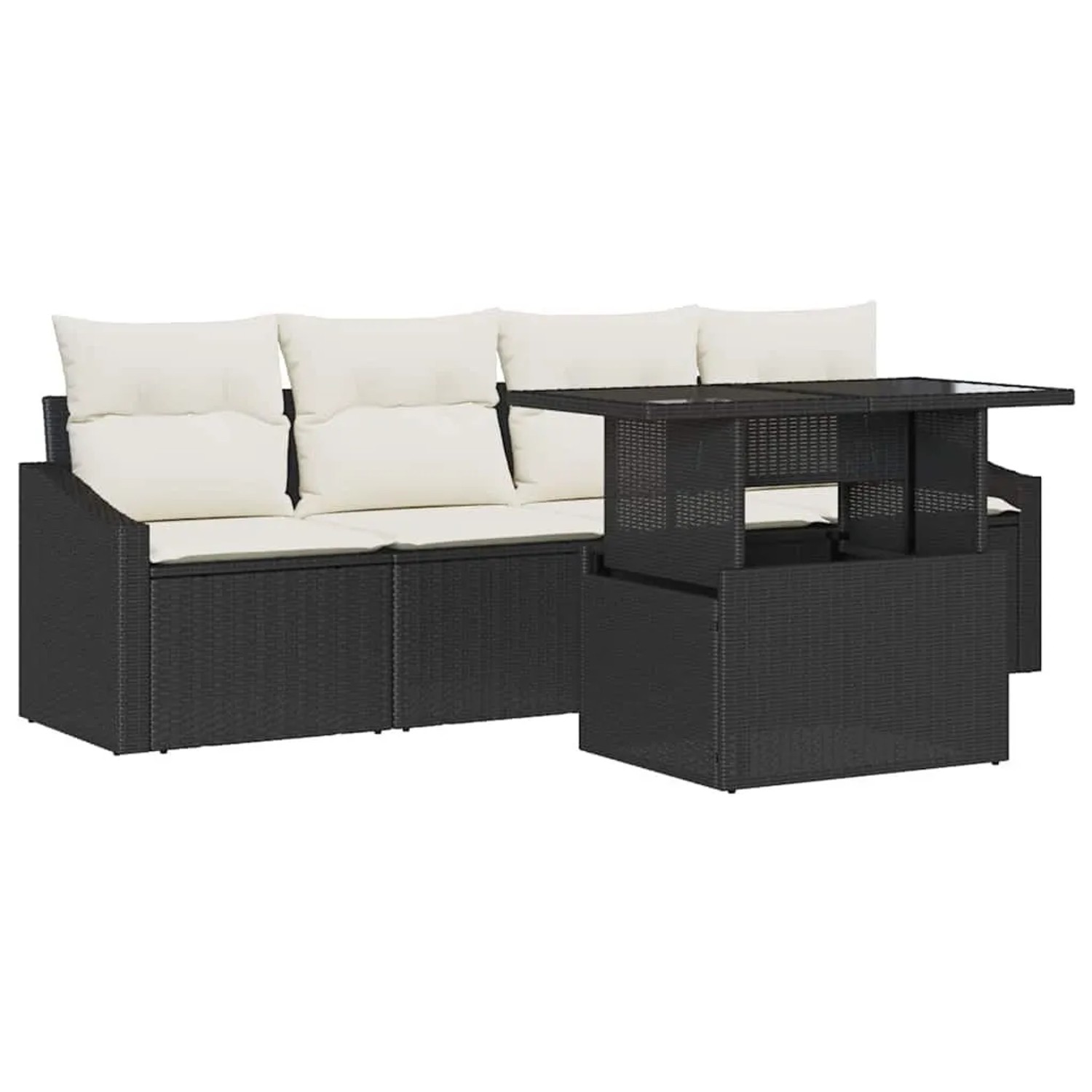 vidaXL Garten-Sofa-Set mit Kissen 5-Tlg Schwarz und Creme Poly-Rattan 3348903