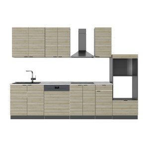 Vicco Fame-Line Küchenzeile, 300 cm, Eiche Paneel/Anthrazit, mit Hochschrank (ohne Arbeitsplatte).