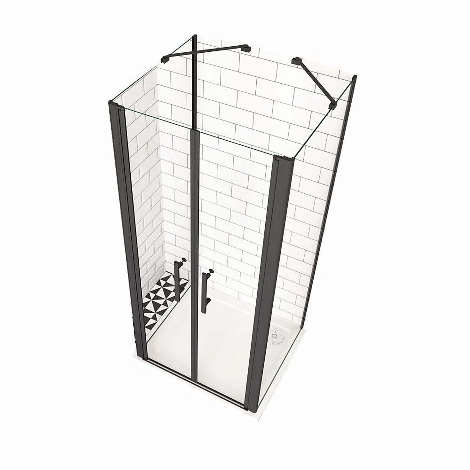 Duschparadies Duschkabine U-form 90 x 100 x 90cm Duschtür Pendeltür Doppeltür 6mm ESG Nano Glas H195cm Eckdusche Schwarzrahmen