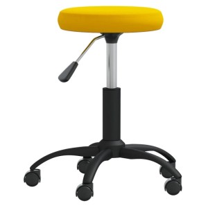 Senfgelber Samt Bürostuhl, drehbar, höhenverstellbar, mit runder Sitzfläche und Rollen.