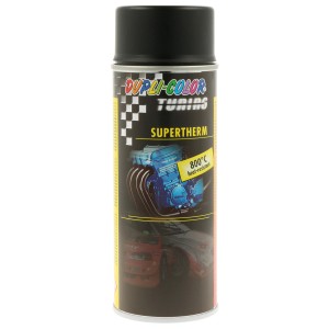 Dupli-Color Supertherm Lackspray Schwarz, hitzebeständig bis 800°C, für Auspuffe und Motoren.