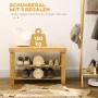 Bambus Sitzbank mit 3 Etagen als Schuhregal für 6 Paar Schuhe im Eingangsbereich. Naturfarben, robust.