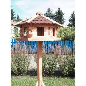 Promadino Vogelhaus Knusperhäuschen mit Ständer, aus Holz mit Bitumendach, 143,5 cm hoch.