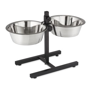 Höhenverstellbare Relaxdays Futterstation für Hunde mit zwei Edelstahlnäpfen (je 4,5 l).
