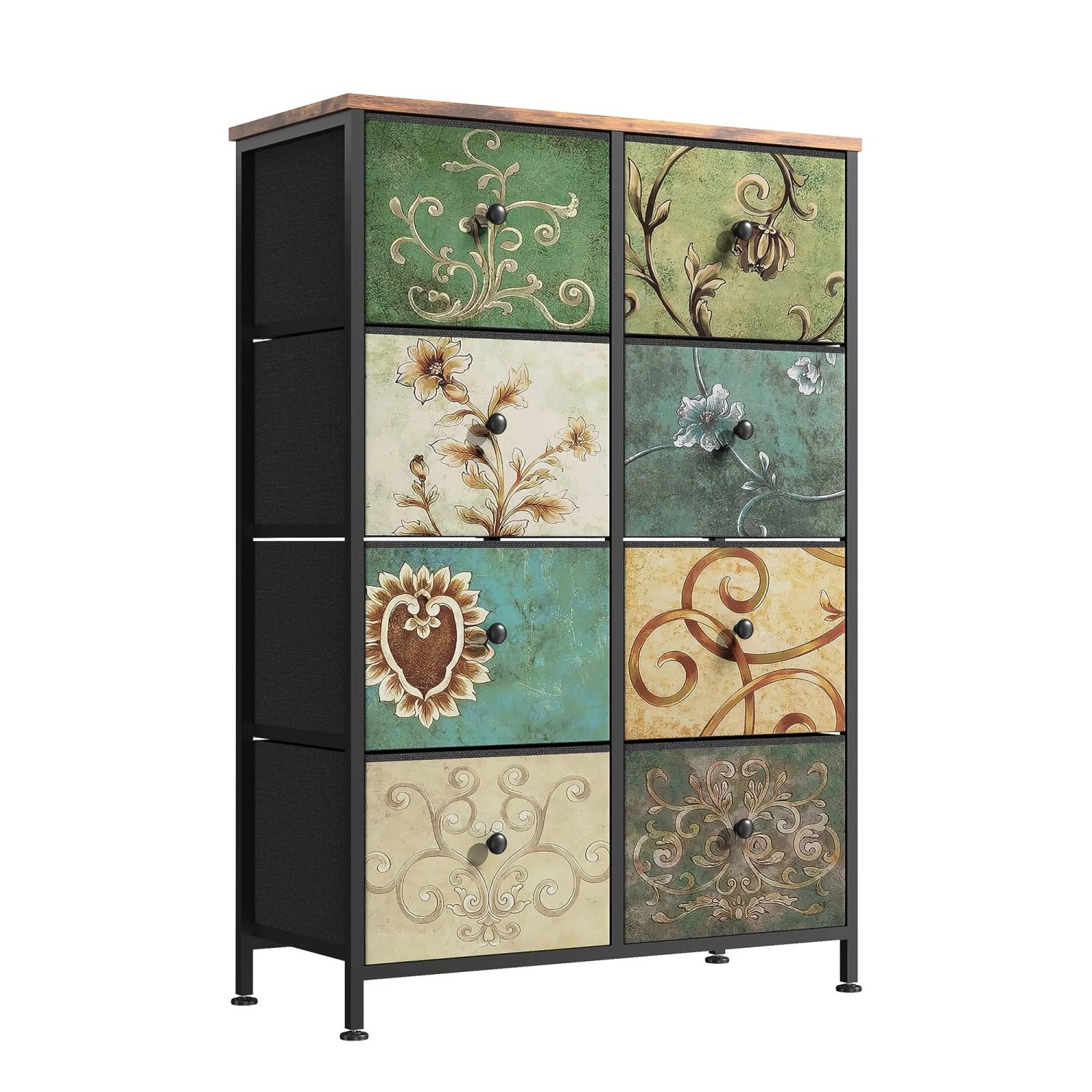 PXloue Kommode 67x30x100cm Schubladenschrank mit 8 Stoffschubladen-Kommodenschrank für Schlafzimmer