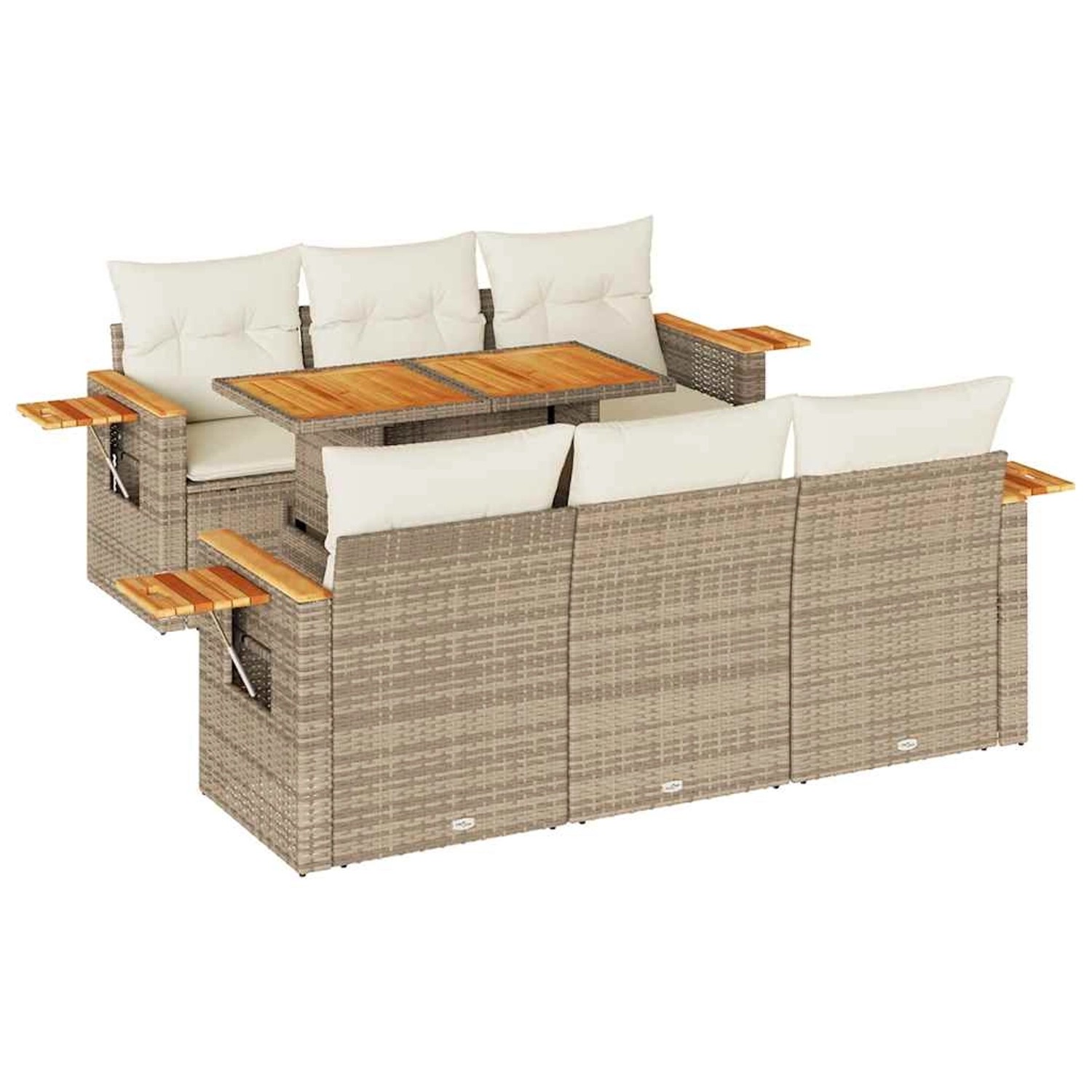 vidaXL 7-Tlg Garten-Sofagarnitur mit Kissen Beige Poly Rattan Akazie 332755 günstig online kaufen