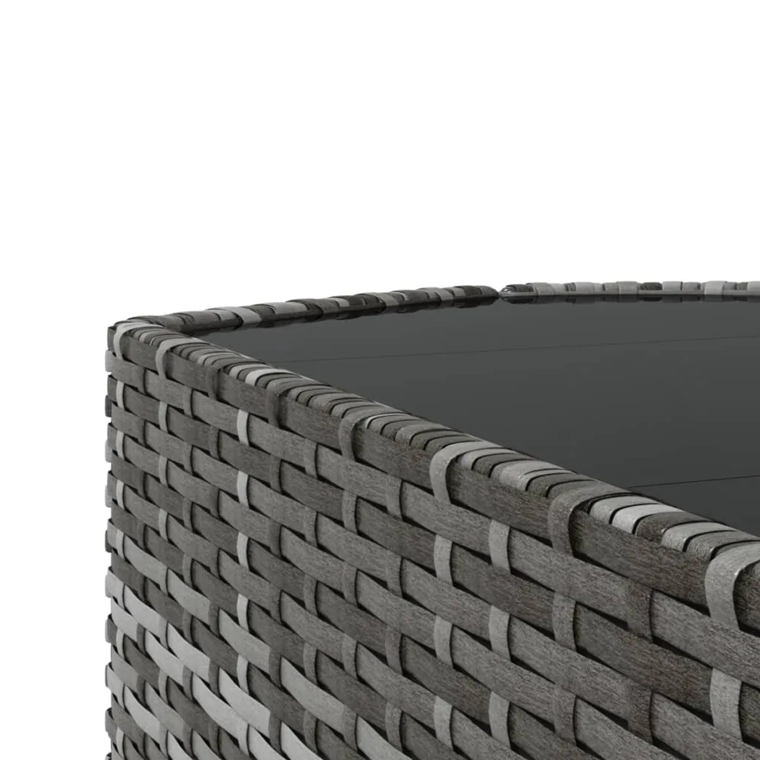 Detailansicht: Grauer Poly Rattan Couchtisch mit Glasplatte des vidaXL Garten Lounge Sets