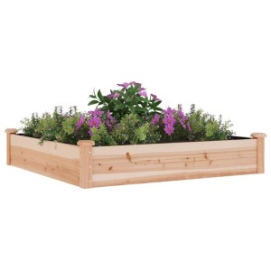 Quadratisches Hochbeet aus Tannenholz mit Blumen, 120x120x25 cm. Ideal für Garten und Terrasse.