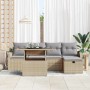 Beiges 6-tlg. vidaXL Garten-Sofa-Set aus Poly Rattan mit Kissen und Stauraum.