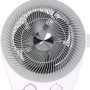 Weißer 2in1 Heizlüfter und Ventilator mit Tragegriff und Drehreglern.