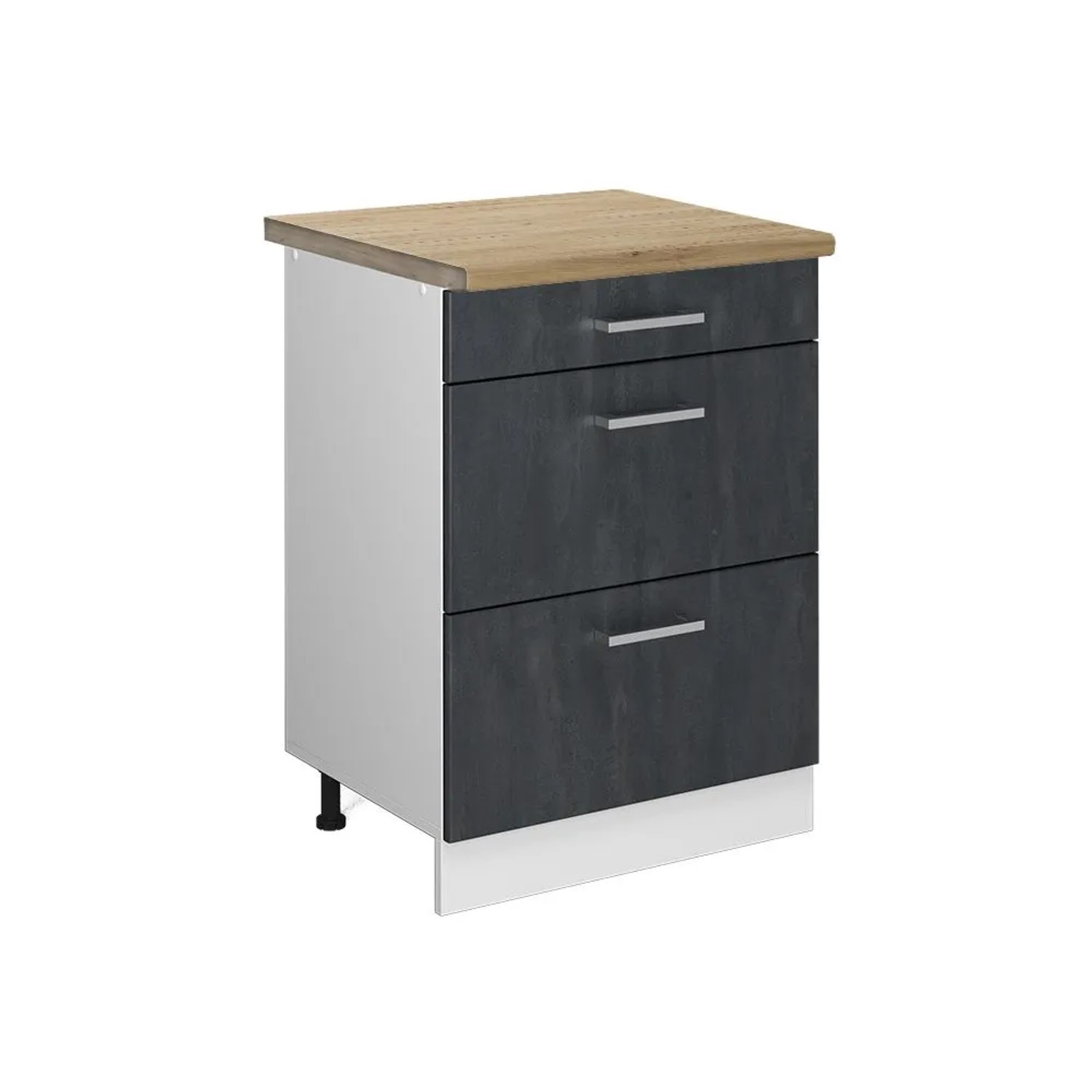 Vicco Küchenunterschrank R-Line Schubladenschrank für die Küche Schwarz Beton 60 cm AP Eiche mit Weiß Korpus