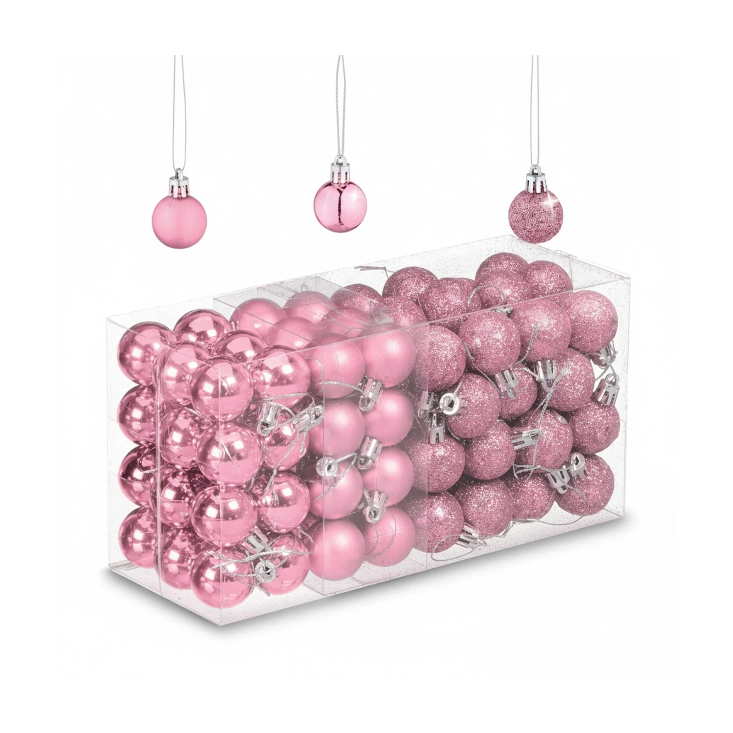 Relaxdays Weihnachtskugeln im 96er Set Kunststoff Rosa Mit Aufbewahrungsbox 4 cm x 3 cm