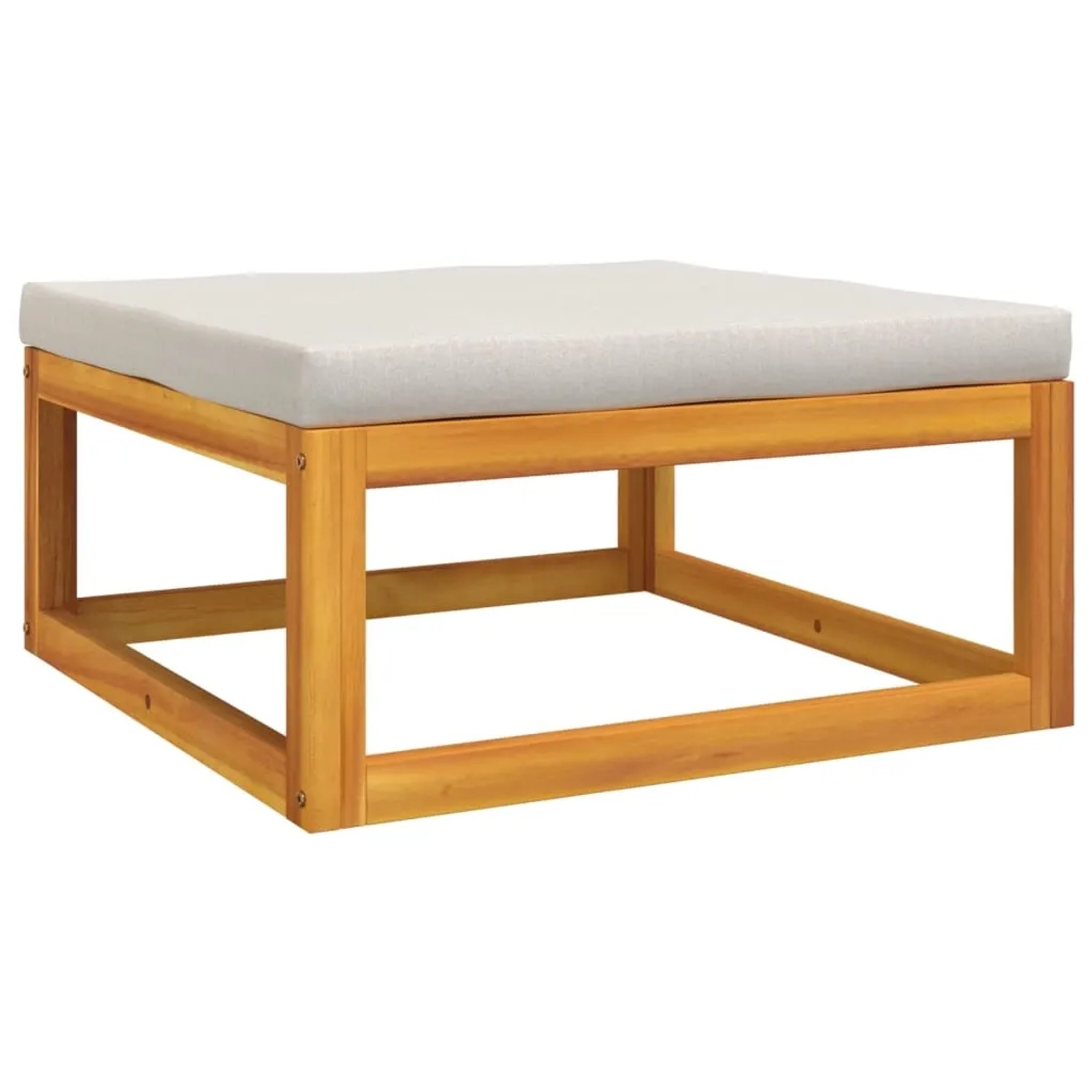 Fußstütze aus Massivholz mit hellgrauem Kissen, Teil des vidaXL Garten-Lounge-Sets.