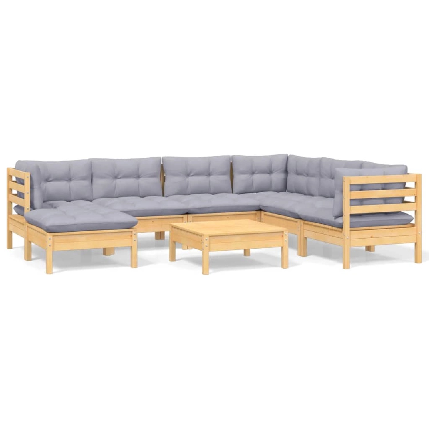 vidaXL 8-tlg Garten-Lounge-Set mit Grauen Kissen Kiefer Massivholz Modell 1 günstig online kaufen