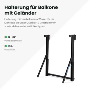 SUNSHARE Halterung für Balkonkraftwerk zur Geländer-Montage, verstellbarer Winkel.