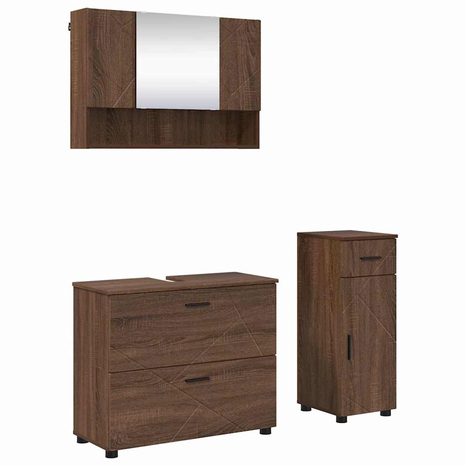 vidaXL Badezimmermöbel-Set mit Schubladen 3-Tlg Braun Eichen-Optik 3393040 günstig online kaufen