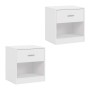 Zwei weiße MDF Nachttische im 2er-Pack, je mit Schublade und offenem Fach. Modernes Design für Schlafzimmer.