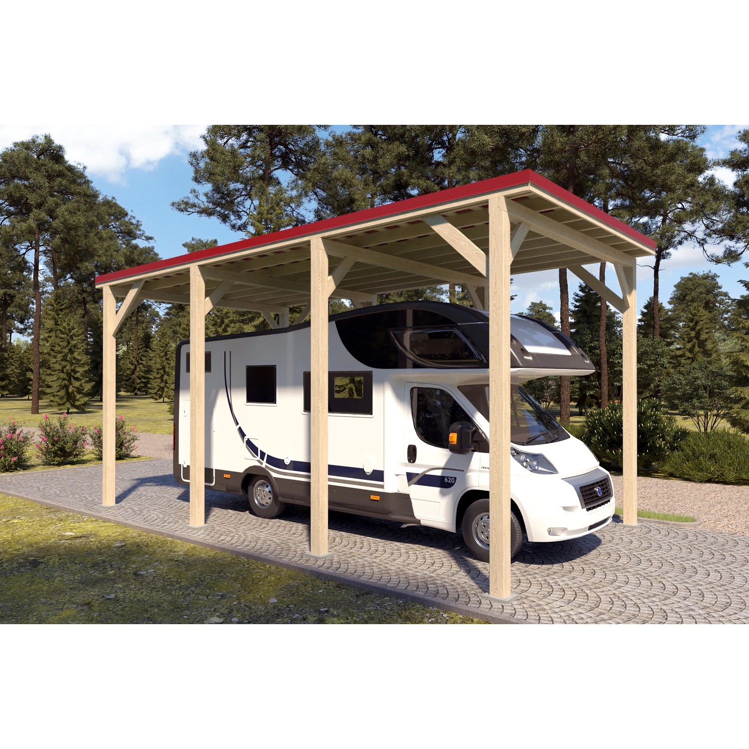 Holzbrüder Camping-Carport Ralf 28m² Natur-Rot günstig online kaufen