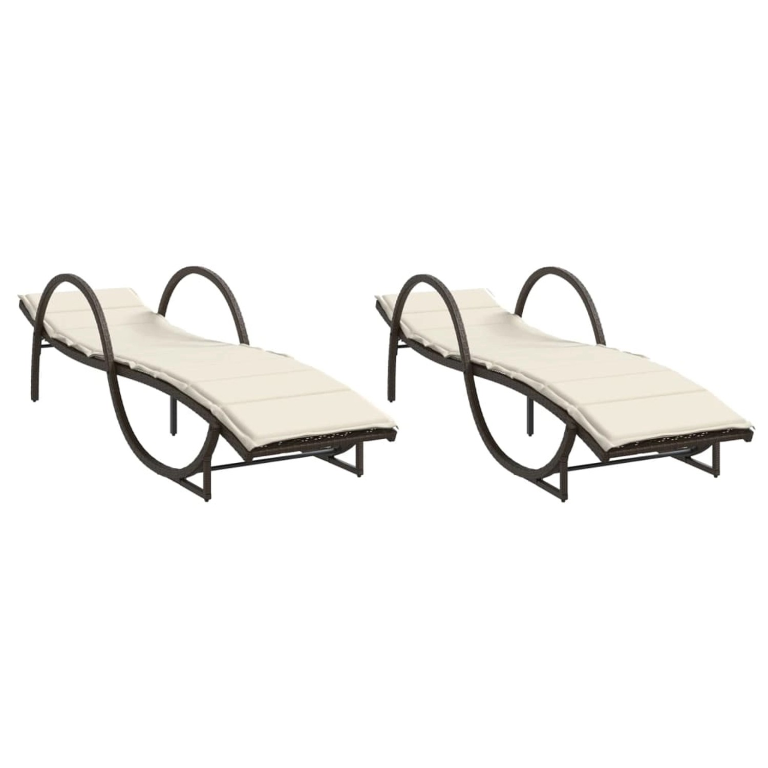 vidaXL Sonnenliegen 2 Stk. mit Auflagen Braun Poly Rattan  60 x 199 x 42 cm