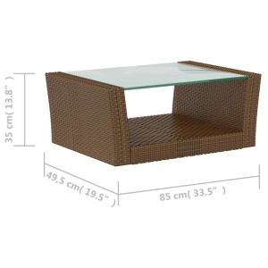 Brauner Rattan-Gartentisch mit Glasplatte, Teil des vidaXL Lounge-Sets.