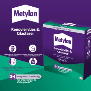 Metylan Tapetenkleister für Renoviervlies & Glasfaser, 500g Packung, transparent trocknend.