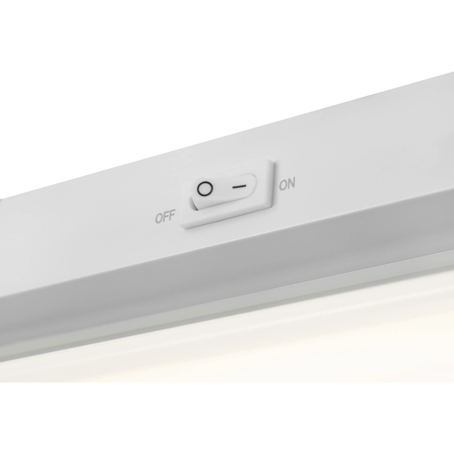 Detailaufnahme: Silberne LED Unterbauleuchte (8W) mit Schalter.