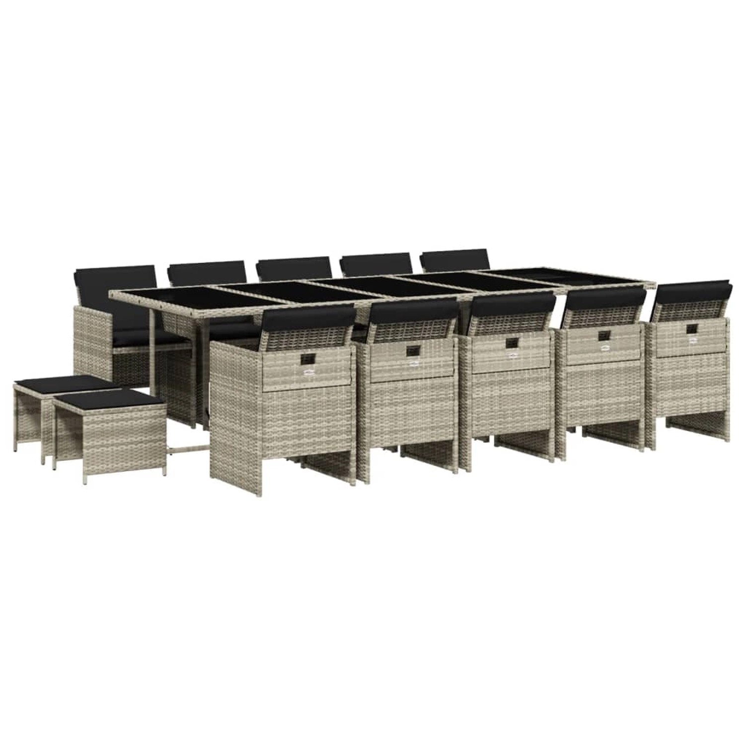 vidaXL 15-Tlg Garten-Essgruppe mit Kissen Hellgrau Poly Rattan 3210635