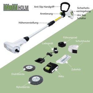 TRUTZHOLM Akku Fugenreiniger 20V mit Akku 2Ah Wechselbare Fugenbürsten Teleskopstiel