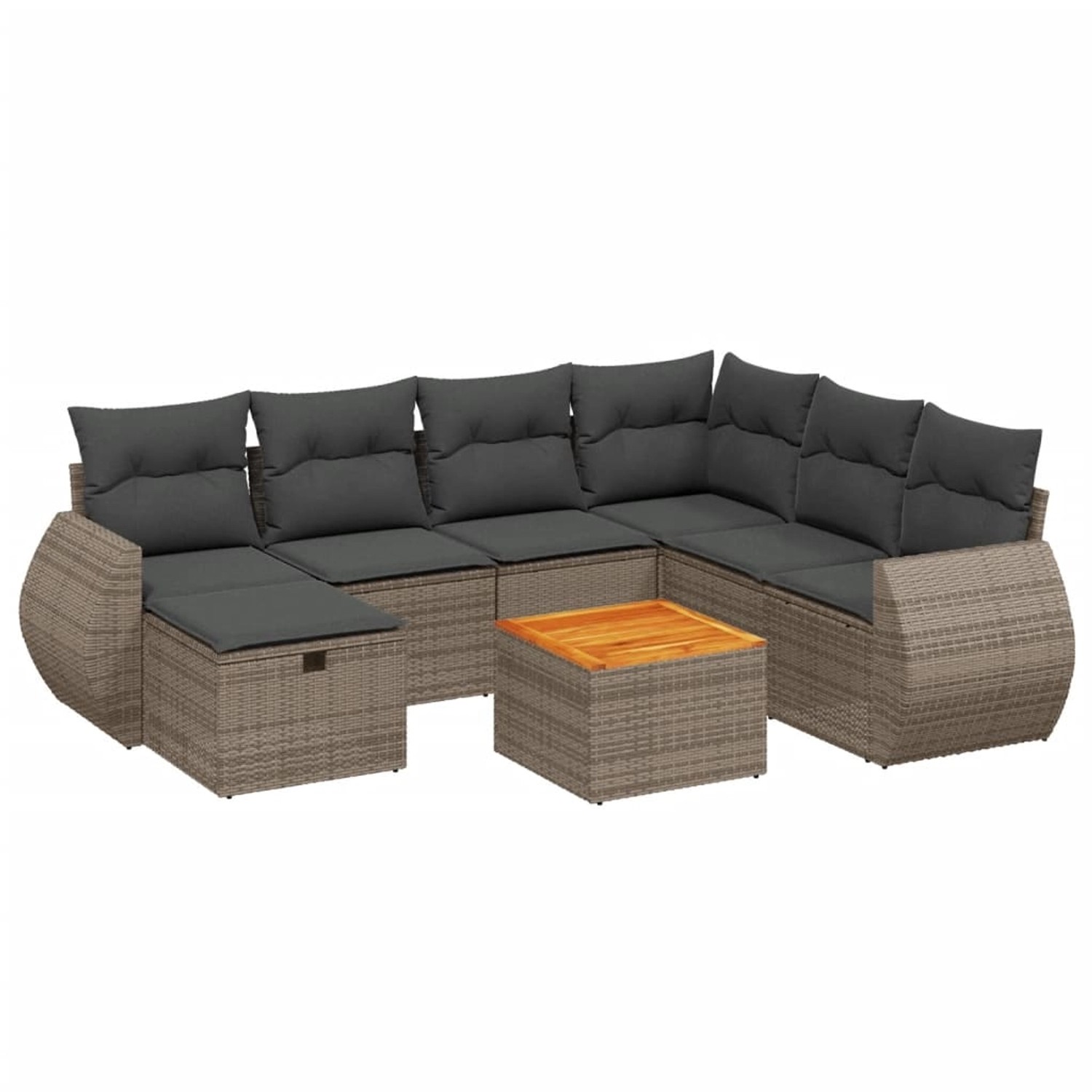 vidaXL 8-Tlg Garten-Sofagarnitur mit Kissen Grau Poly Rattan 3265078