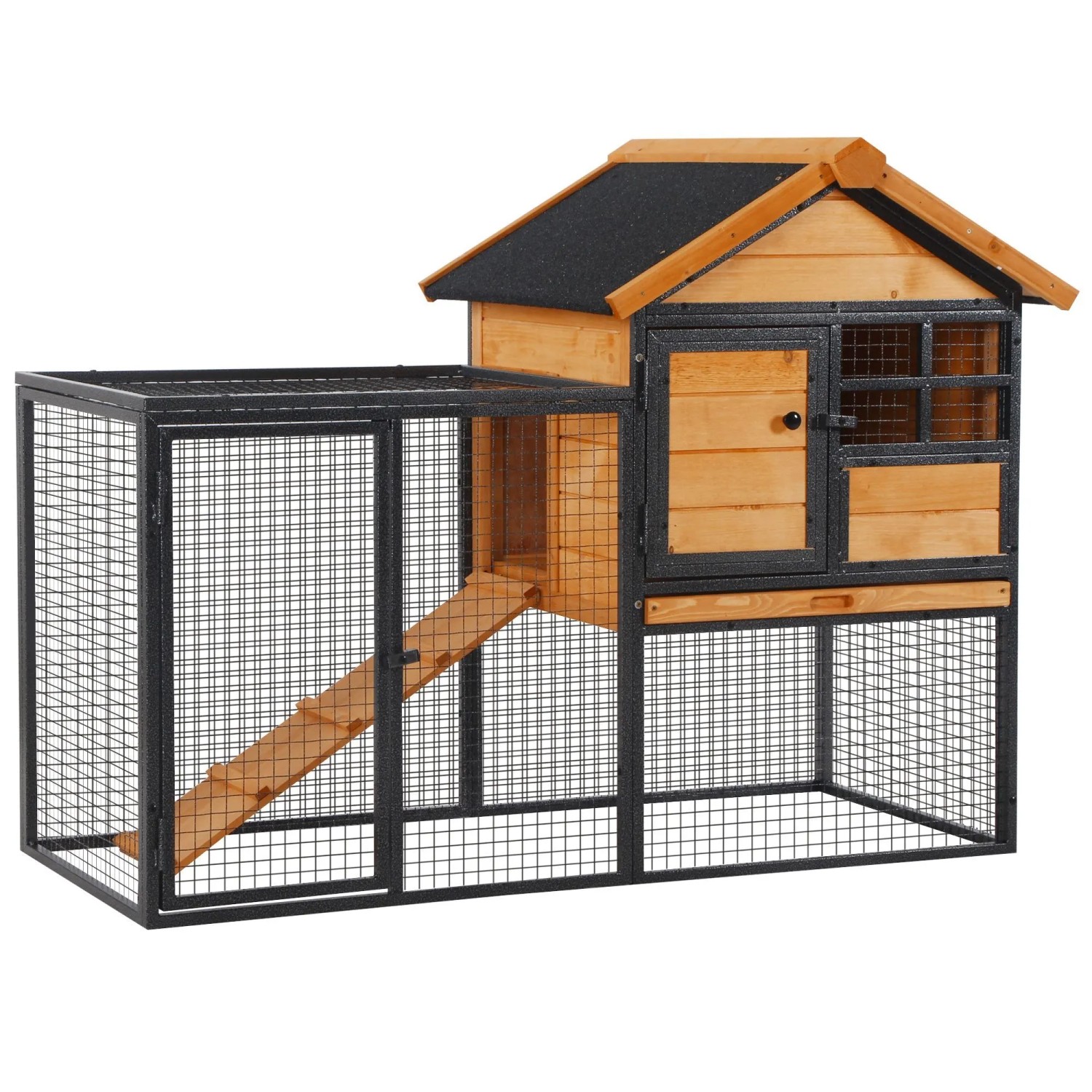 PawHut Kaninchenstall mit Freilaufgehege Holz-Metall Hellgelb 122 x 63 x 92 cm